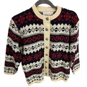 Vintage Jersild Wool Fair Isle Cardigan Nortic Swiss Sweater Size Large